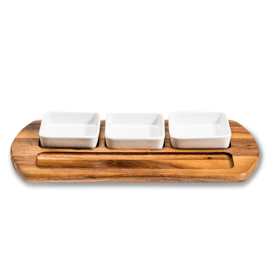 Charcuterie Tray with 3 Ceramic Bowls | Elegant Acacia Wood Serving Board - The Gift Shop