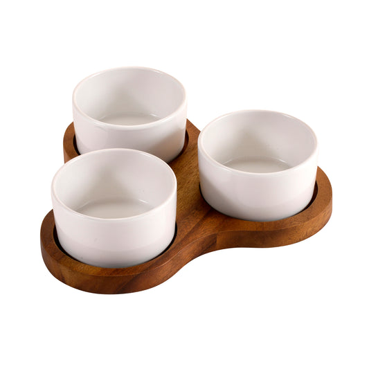 Triangular Serving Set with 3 White Ceramic Dishes - The Gift Shop