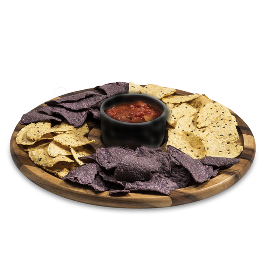 Acacia Wood Chip 'n Dip with Black Ceramic Bowl - The Gift Shop