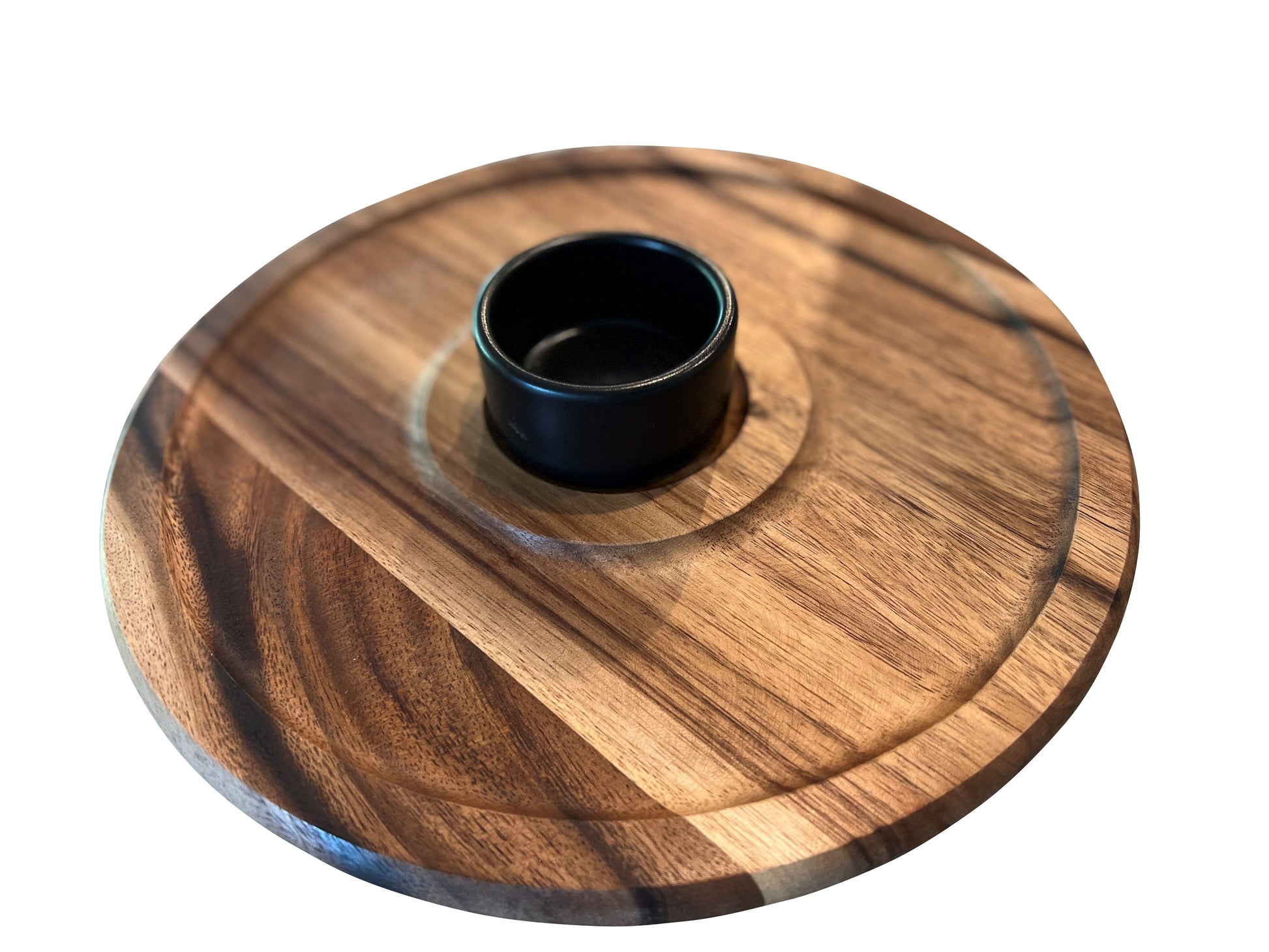 Acacia Wood Chip 'n Dip with Black Ceramic Bowl - The Gift Shop