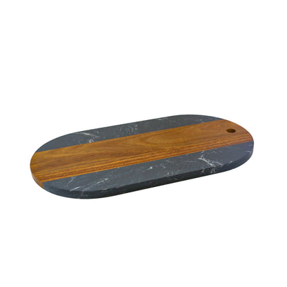 Black Marble & Acacia Wood Oval Board - The Gift Shop