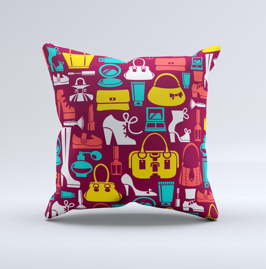 Vibrant Burgundy Vector Shopping Ink-Fuzed Decorative Throw Pillow - The Gift Shop