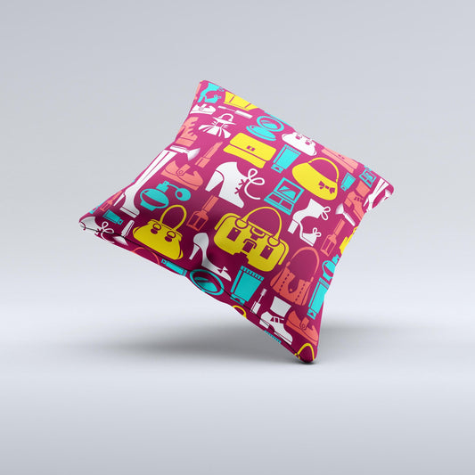 Vibrant Burgundy Vector Shopping Ink-Fuzed Decorative Throw Pillow - The Gift Shop