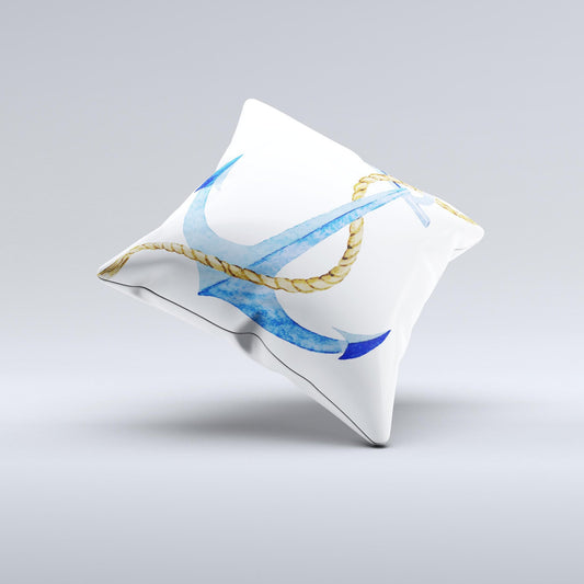 The Painted Blue Summer Anchor ink-Fuzed Decorative Throw Pillow - The Gift Shop