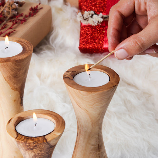 Candle Holders – Reclaimed Olive Wood - The Gift Shop
