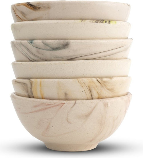 Ceramic Dip Bowls Set of 6 in Mocha Marble Bloom Finish.