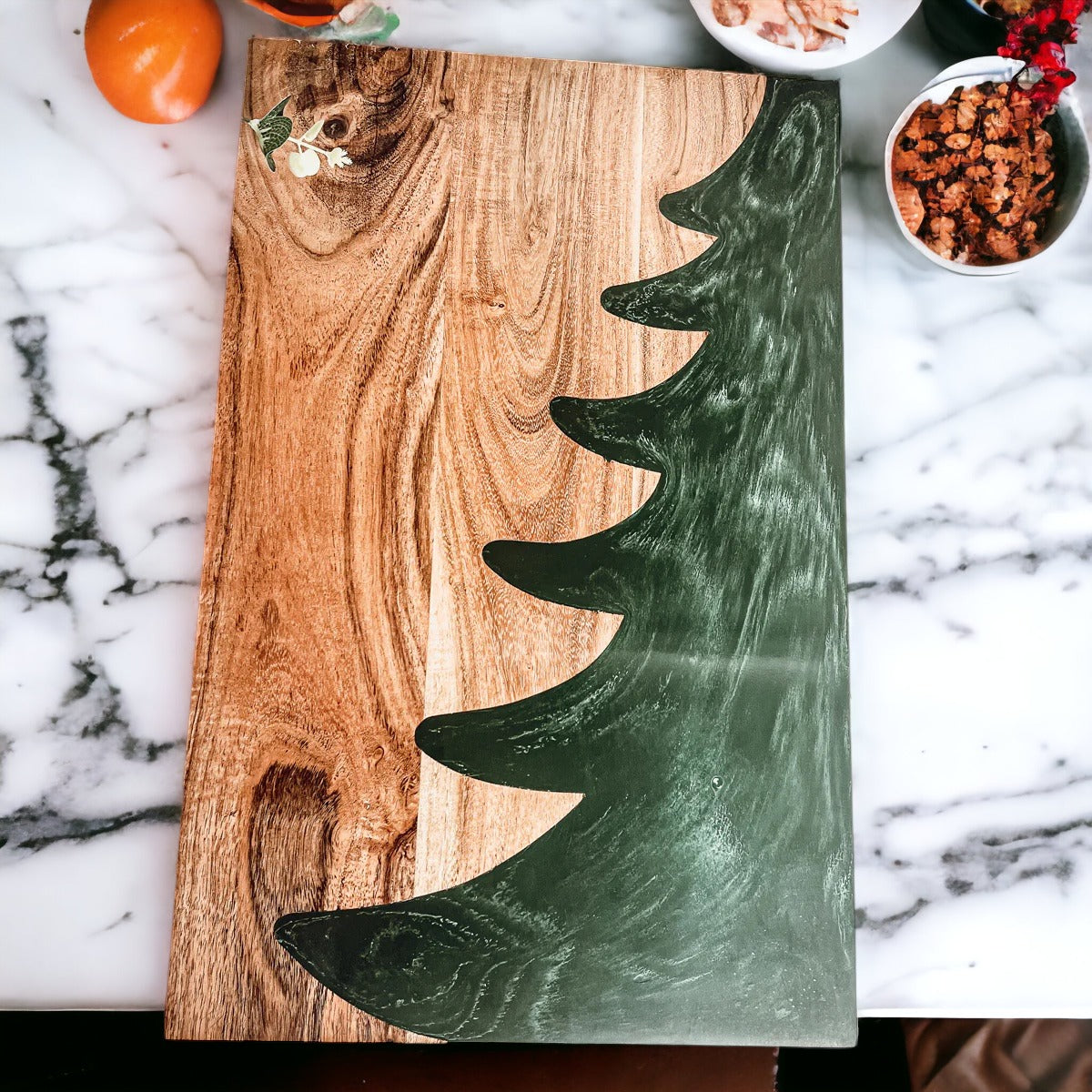 Tree Chic Hand-Crafted Charcuterie Serving Board with Marbled Tree Inlay - The Gift Shop