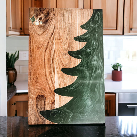 Tree Chic Hand-Crafted Charcuterie Serving Board with Marbled Tree Inlay - The Gift Shop