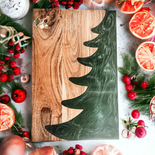 Tree Chic Hand-Crafted Charcuterie Serving Board with Marbled Tree Inlay - The Gift Shop