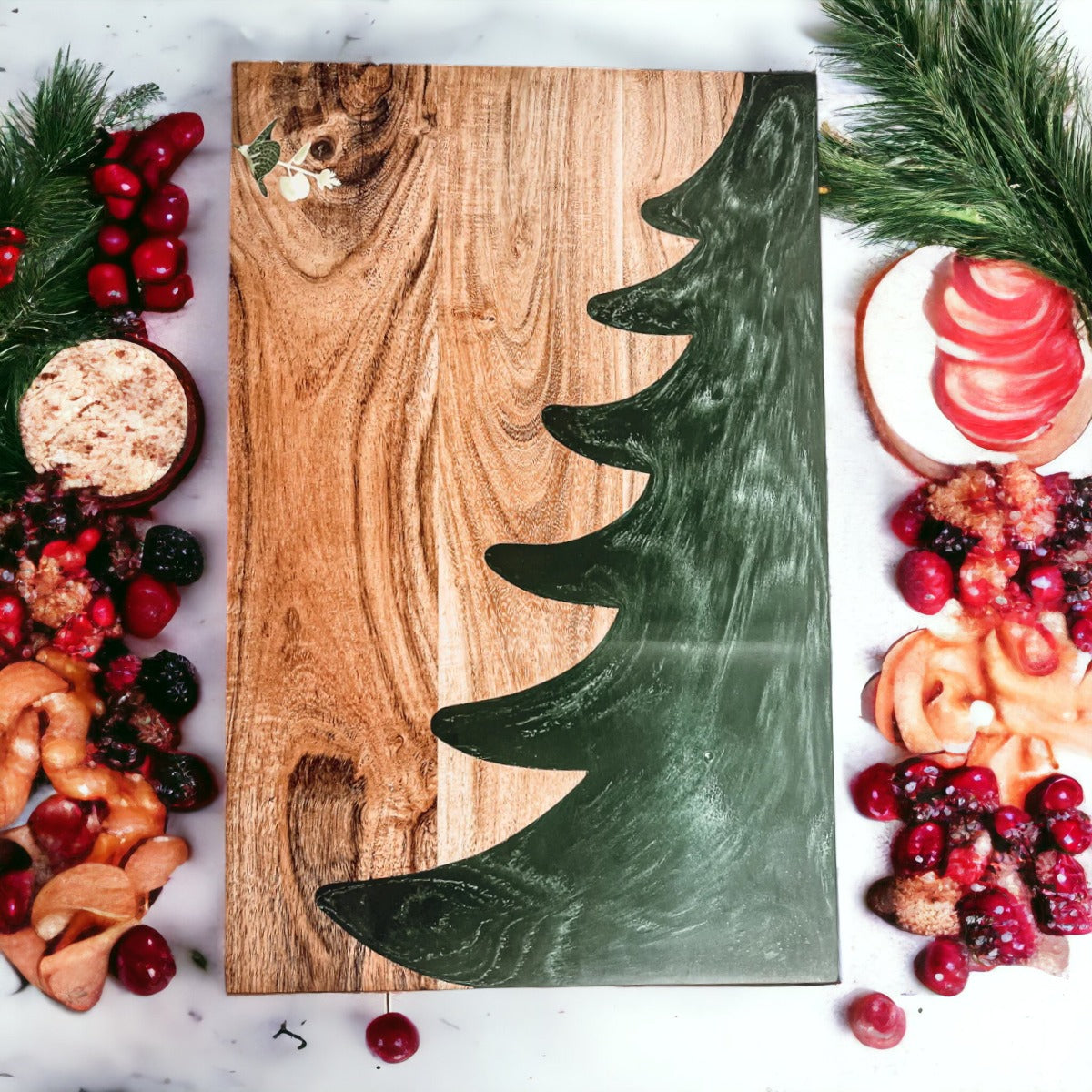 Tree Chic Hand-Crafted Charcuterie Serving Board with Marbled Tree Inlay - The Gift Shop