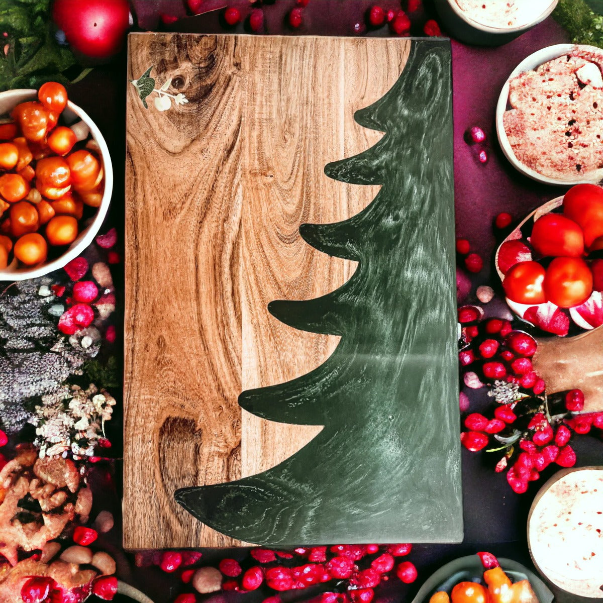Tree Chic Hand-Crafted Charcuterie Serving Board with Marbled Tree Inlay - The Gift Shop