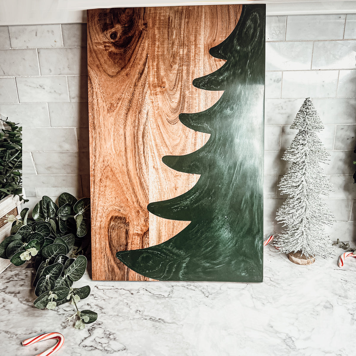 Tree Chic Hand-Crafted Charcuterie Serving Board with Marbled Tree Inlay - The Gift Shop