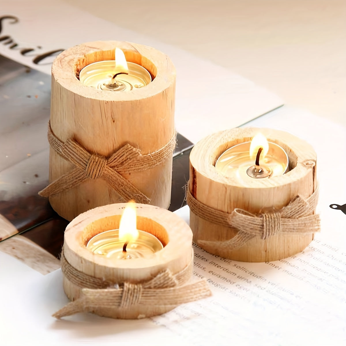 Elegant Wooden Cylindrical Candlesticks Set of 3 - The Gift Shop
