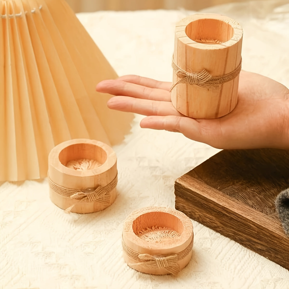 Elegant Wooden Cylindrical Candlesticks Set of 3 - The Gift Shop