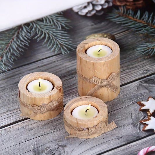 Elegant Wooden Cylindrical Candlesticks Set of 3 - The Gift Shop