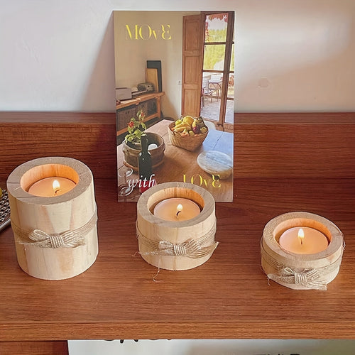 Elegant Wooden Cylindrical Candlesticks Set of 3 - The Gift Shop