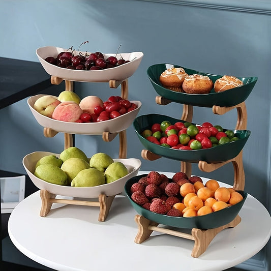 MultiLayer Bamboo Fruit Basket Snack Tray Set - The Gift Shop
