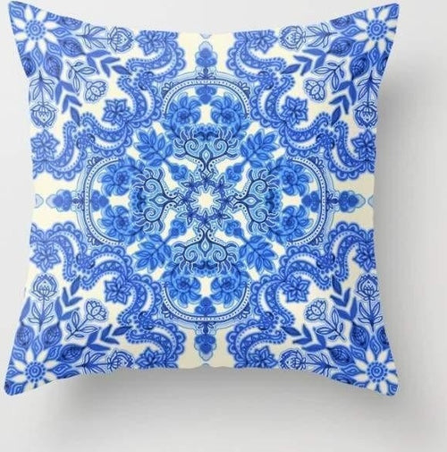 Cobalt Blue & China White Folk Art Pillow Cover – Thoughtful Gift from The Gift Shop UAE