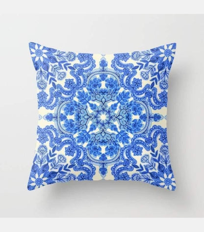 Cobalt Blue & China White Folk Art Pillow Cover – Thoughtful Gift from The Gift Shop UAE