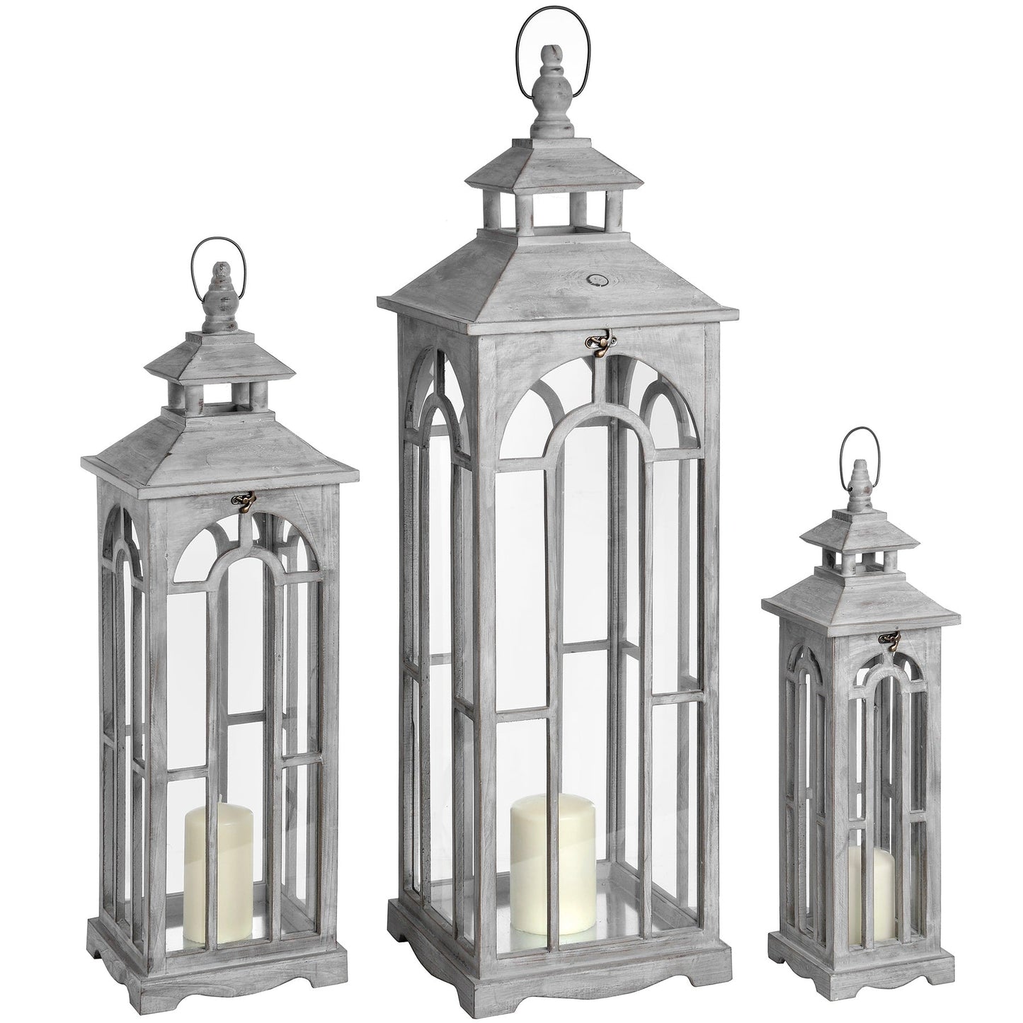 🌟 Handmade Wooden & Glass Lanterns – Set of 3 🌟 - The Gift Shop