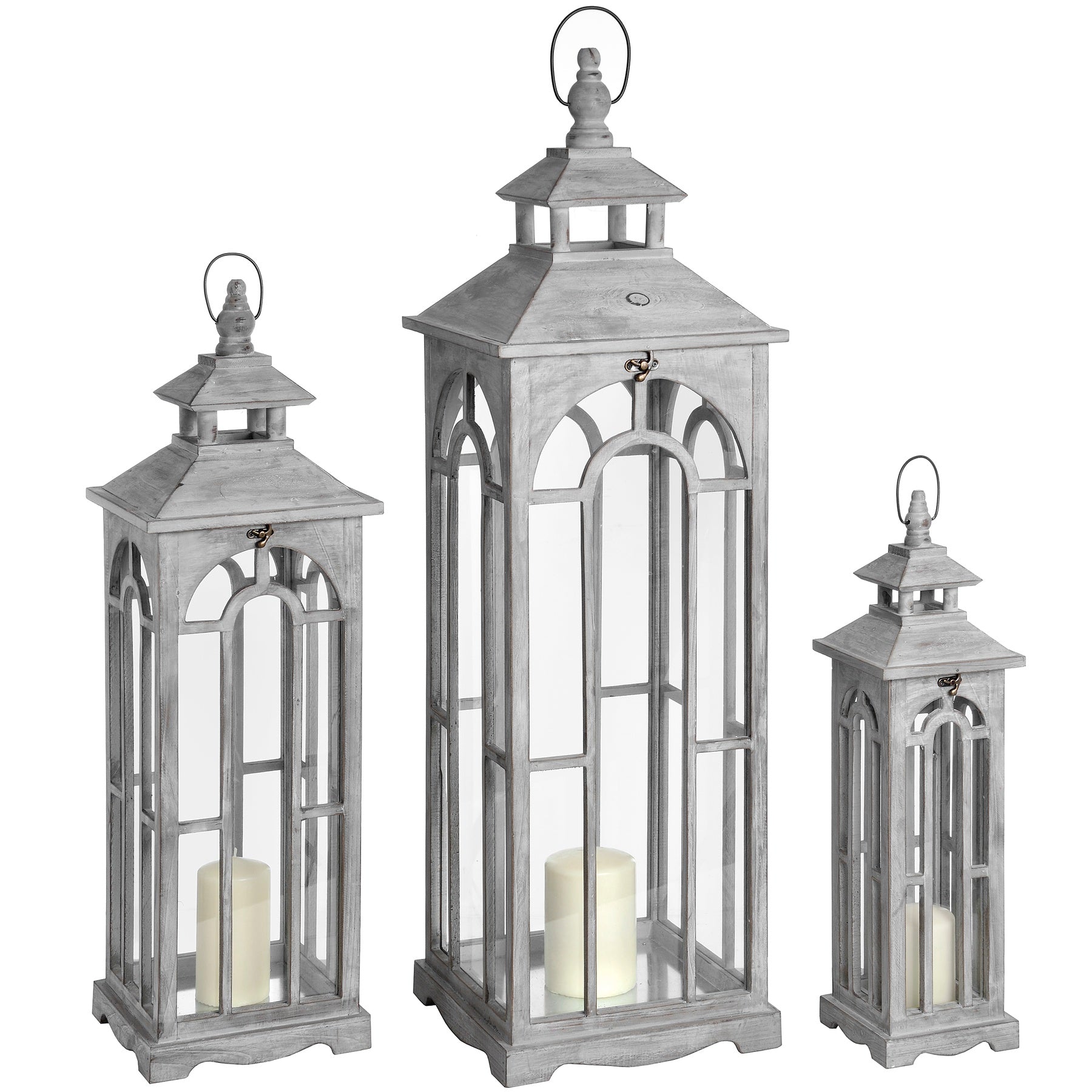 🌟 Handmade Wooden & Glass Lanterns – Set of 3 🌟 - The Gift Shop
