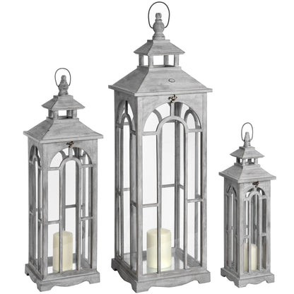 🌟 Handmade Wooden & Glass Lanterns – Set of 3 🌟 - The Gift Shop