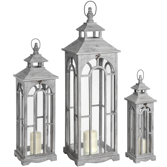 🌟 Handmade Wooden & Glass Lanterns – Set of 3 🌟 - The Gift Shop