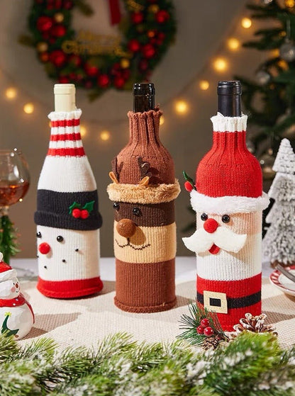 Knitted Christmas Wine Bottle Covers – Set of 3