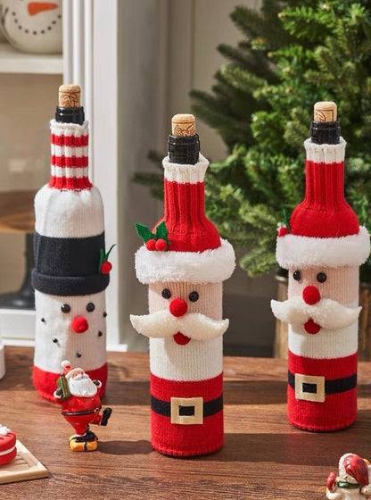 Knitted Christmas Wine Bottle Covers – Set of 3
