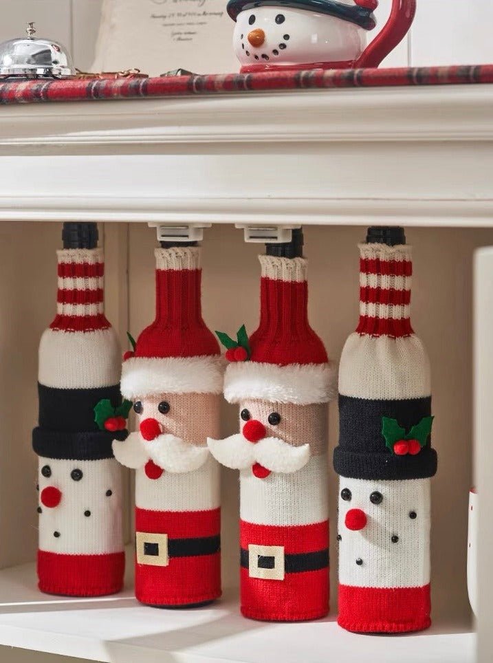 Knitted Christmas Wine Bottle Covers – Set of 3
