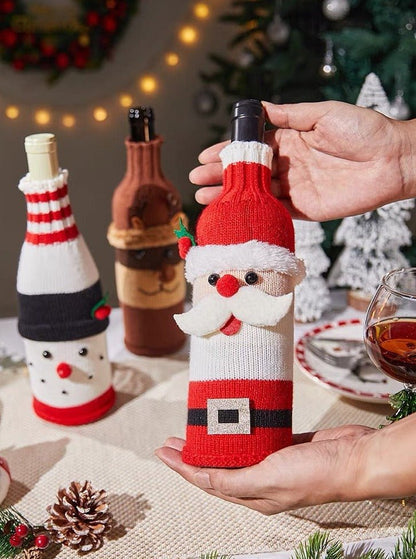 Knitted Christmas Wine Bottle Covers – Set of 3