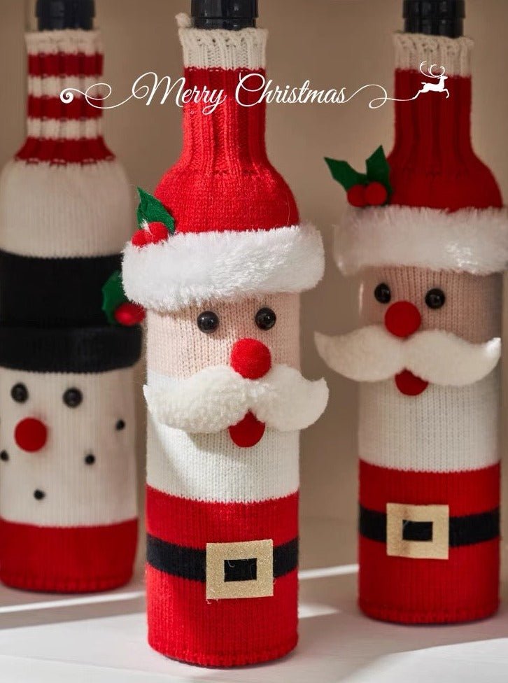 Knitted Christmas Wine Bottle Covers – Set of 3