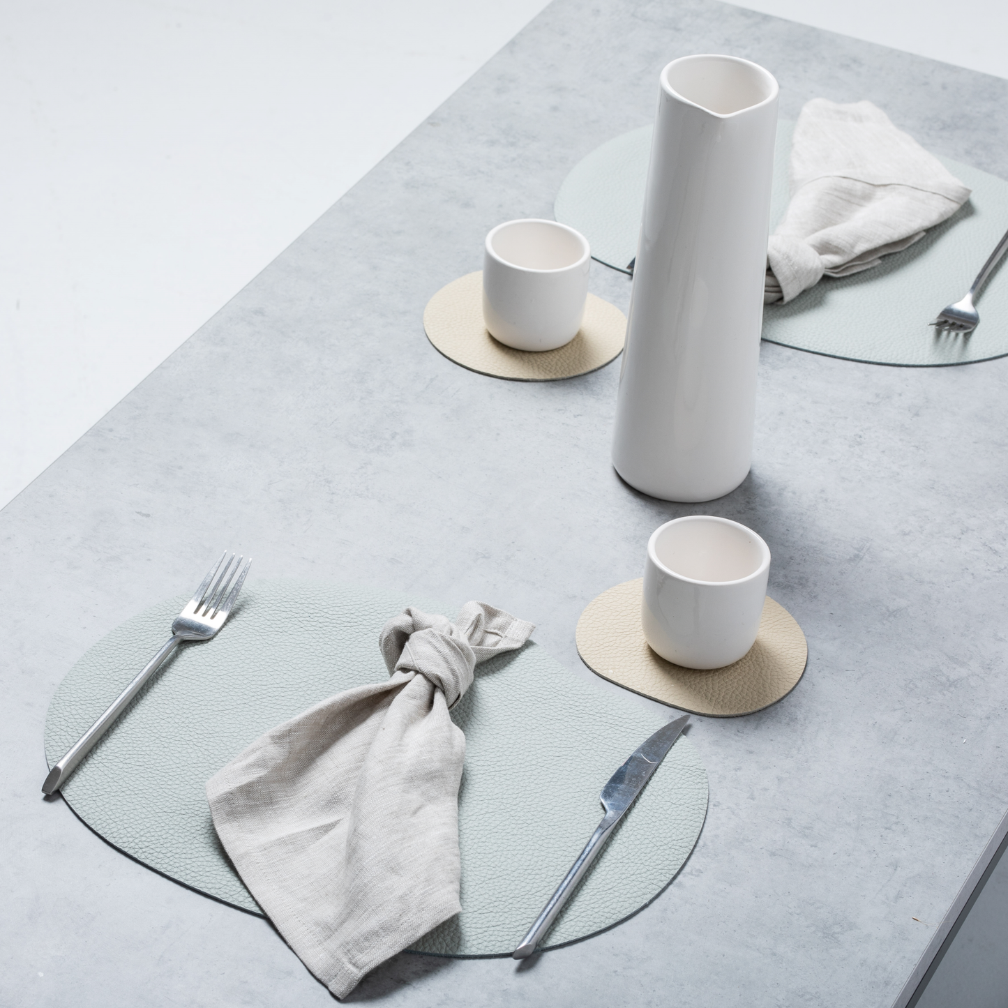Natural leather placemat and coaster, grey blue - The Gift Shop