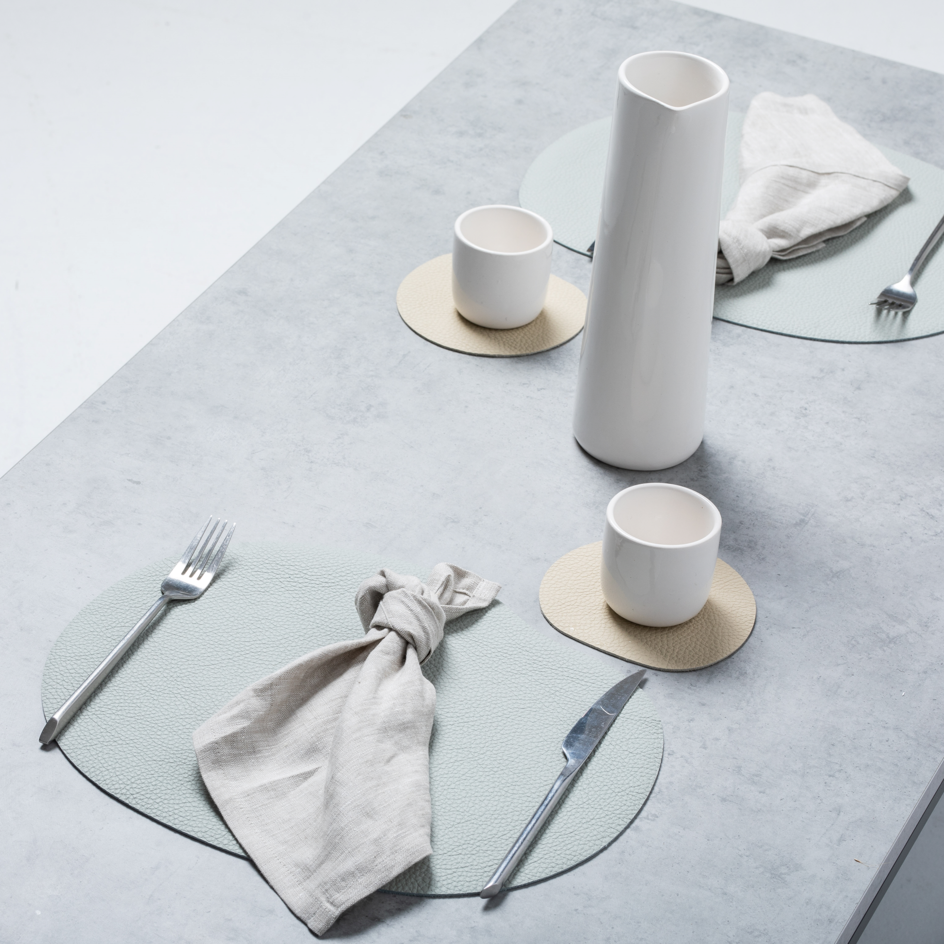 Natural leather placemat and coaster, grey blue - The Gift Shop