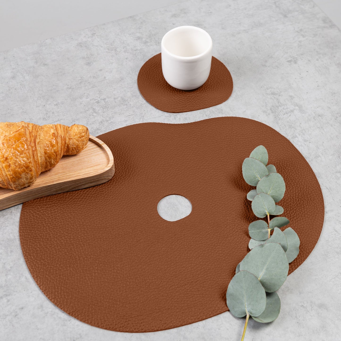 Natural leather placemat and coaster, rust brown - The Gift Shop