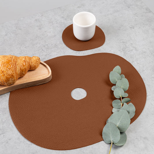Natural leather placemat and coaster, rust brown - The Gift Shop