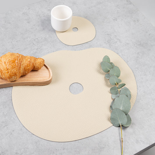 Natural leather placemat and coaster, ivory - The Gift Shop