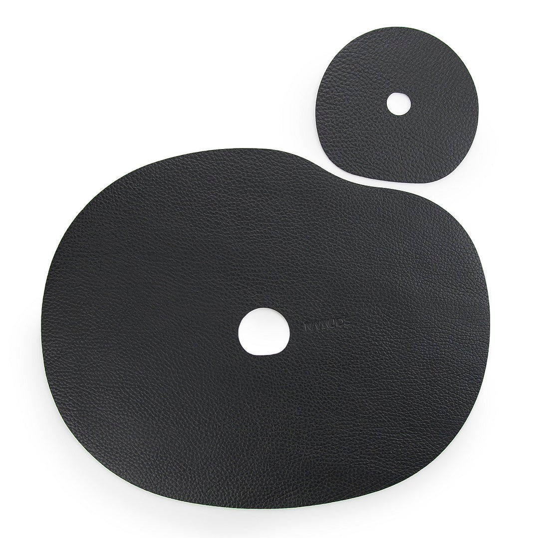 Natural leather placemat and coaster, black - The Gift Shop
