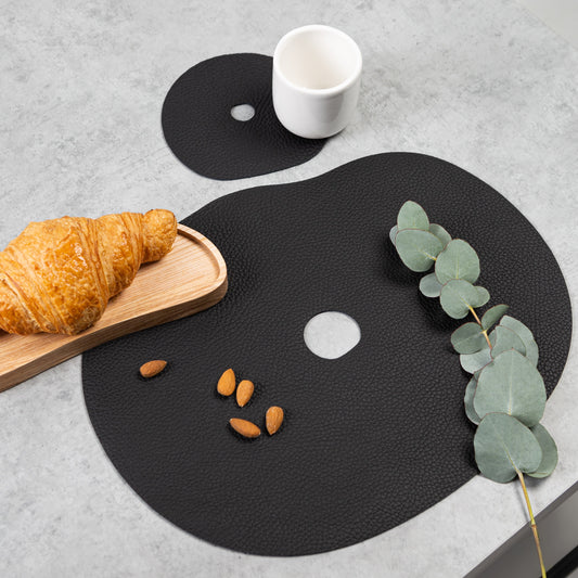Natural leather placemat and coaster, black - The Gift Shop