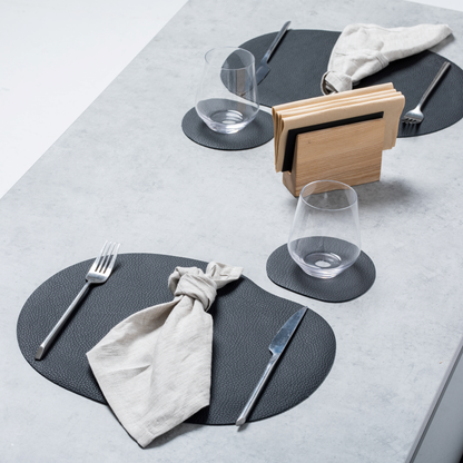 Natural leather placemat and coaster, black - The Gift Shop
