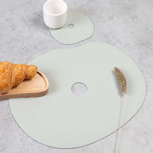 Natural leather placemat and coaster, grey blue - The Gift Shop