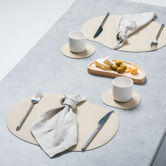 Natural leather placemat and coaster, ivory - The Gift Shop