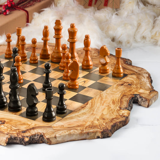 Handmade Olive Wood Chess Set with Natural Edges - The Gift Shop