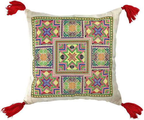 Embroidered Boho Cushion Cover – Handmade by Hmong Artisans – Thoughtful Gift from The Gift Shop UAE