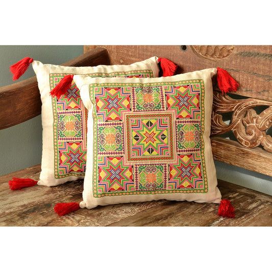 Embroidered Boho Cushion Cover – Handmade by Hmong Artisans - The Gift Shop