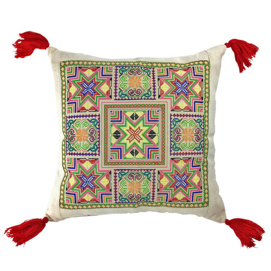 Embroidered Boho Cushion Cover – Handmade by Hmong Artisans - The Gift Shop