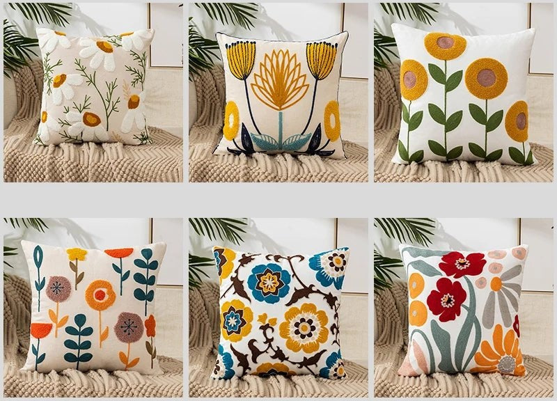 Flower Embroidery Throw Pillow Cover – Thoughtful Gift from The Gift Shop UAE