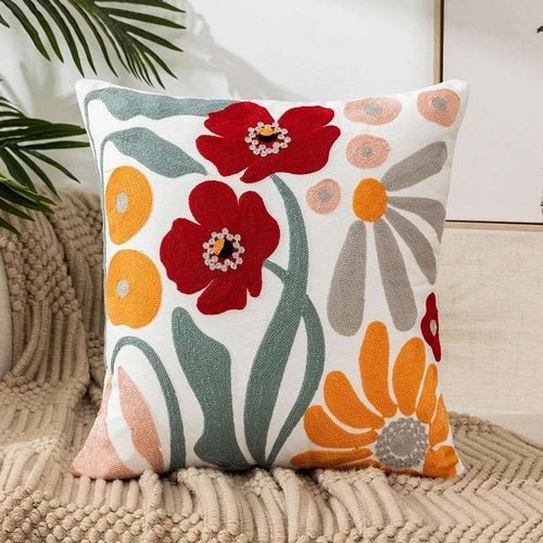 Flower Embroidery Throw Pillow Cover – Thoughtful Gift from The Gift Shop UAE