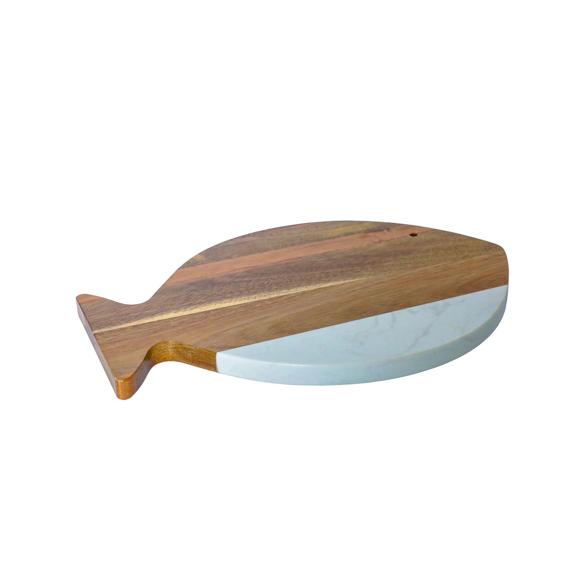 White Marble & Acacia Wood Fish-Shaped Board - The Gift Shop