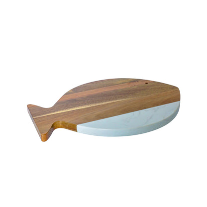White Marble & Acacia Wood Fish-Shaped Board - The Gift Shop